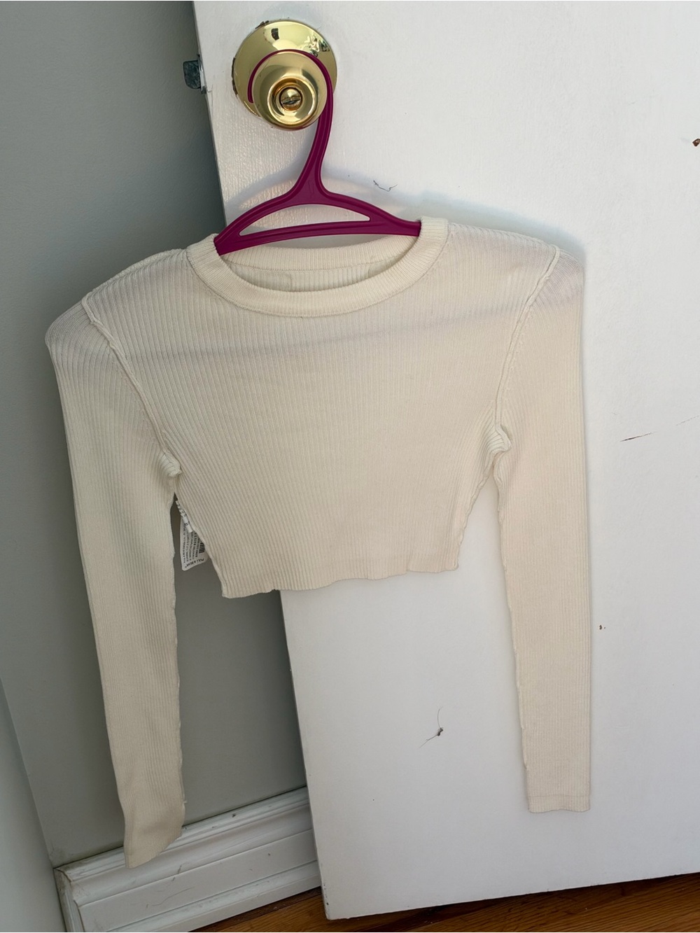 Pull&Bear Cropped Ribbed Long-Sleeve Top - Cream